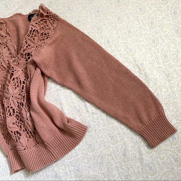Vintage OBR woven floral cardigan sweater, dusty pink - Picture 6 of 7